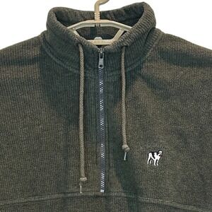 Big Dogs Fleece Pullover Large Mens Olive Green Ribbed Quarter Zip Logo